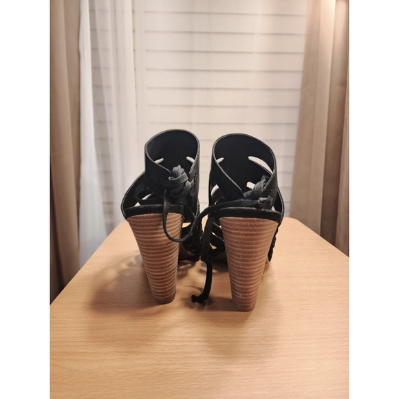 Lucky Brand Suede LEATHER Embroidered Block Heel Sandal Booties sz 9.5 M BLACK - Picture 8 of 14